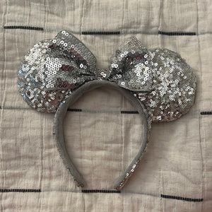 Disney Parks Silver Sequin Minnie Mickey Ears Headband